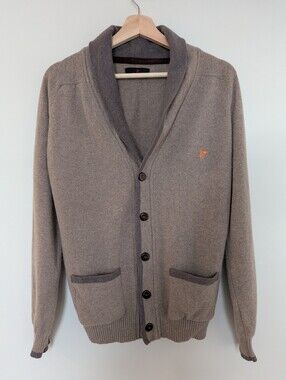 100% Lambswool Men's Shawl Collar Button-Front Sweater Cardigan - Gray